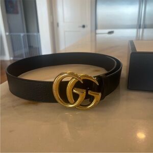 Gucci Black Leather Belt with Gold Buckle